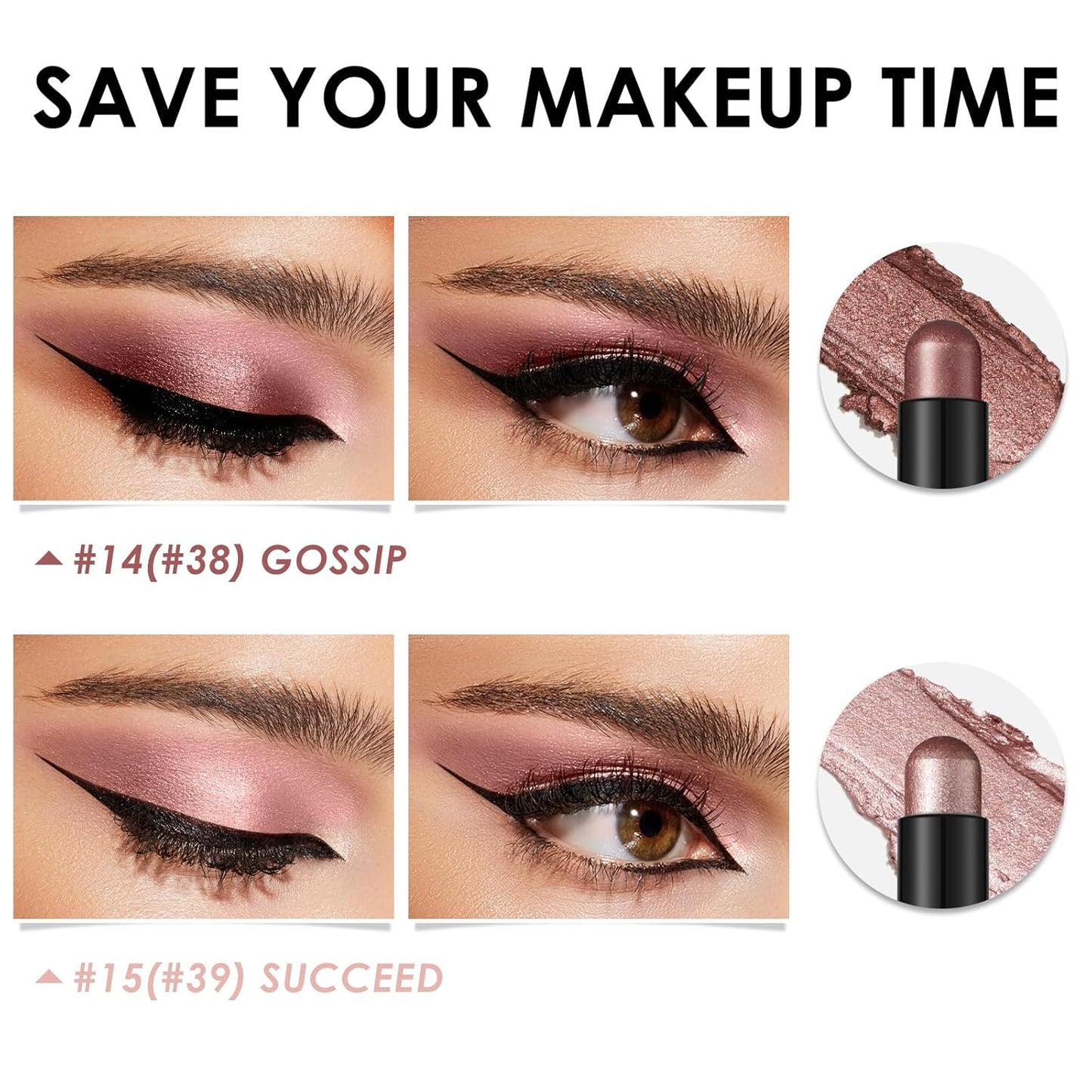 FOCALLURE 2 Pcs Cream Eyeshadow Stick,Brightener Eyeshadow Pencil Crayon,Highlighter Eye Shadow Stick Sets with Crease-proof Formula,Long Lasting Waterproof Eye Shadow Make Up,Silky Peach