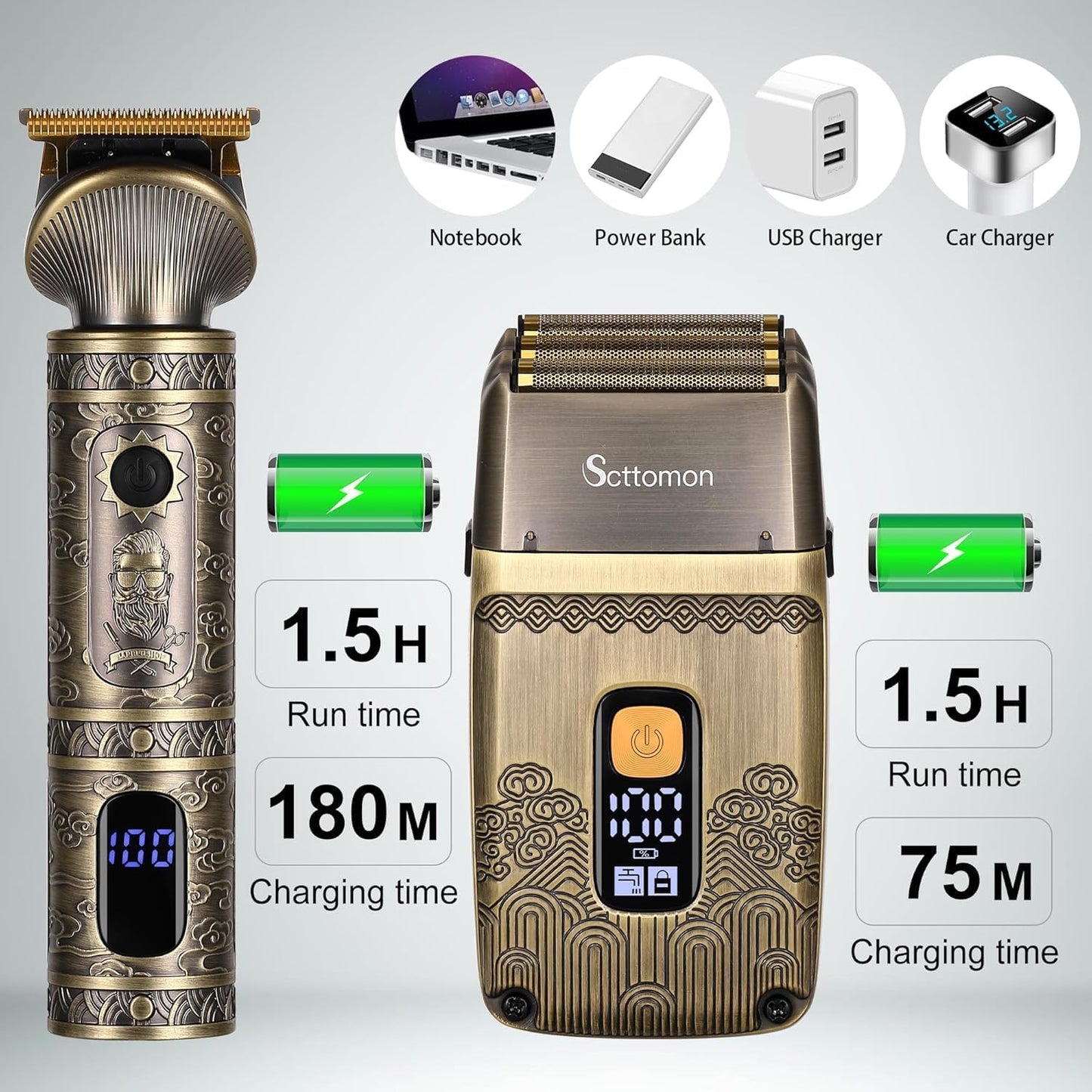 T-Blade Hair Trimmers & Electric Shavers for Men Foil Shaver Beard Trimmer Men's Grooming Kit with Triple Blades Cordless