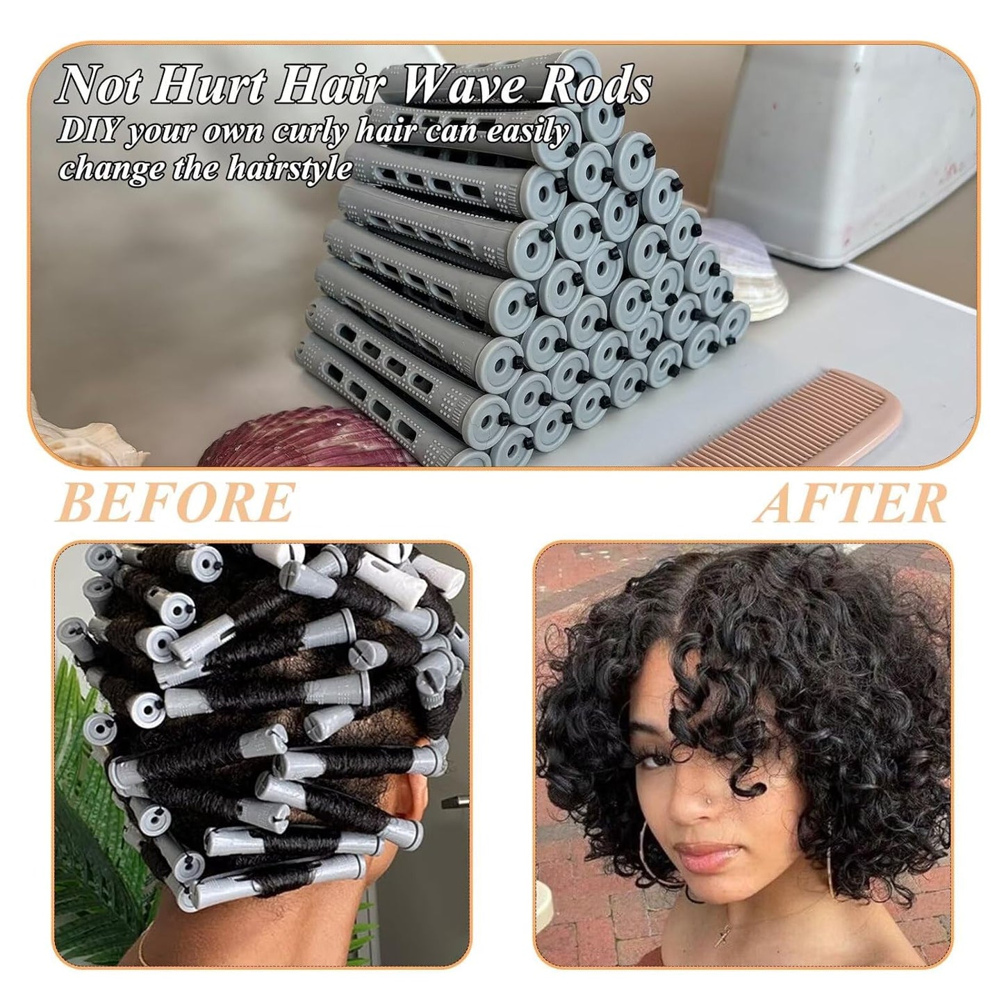 Gray Perm Rods Set for Women - 36pcs Cold Wave Rods Plastic Hair Rollers for Short Long Hair Curling Rod with Rat Tail Comb(36pcs Gray)