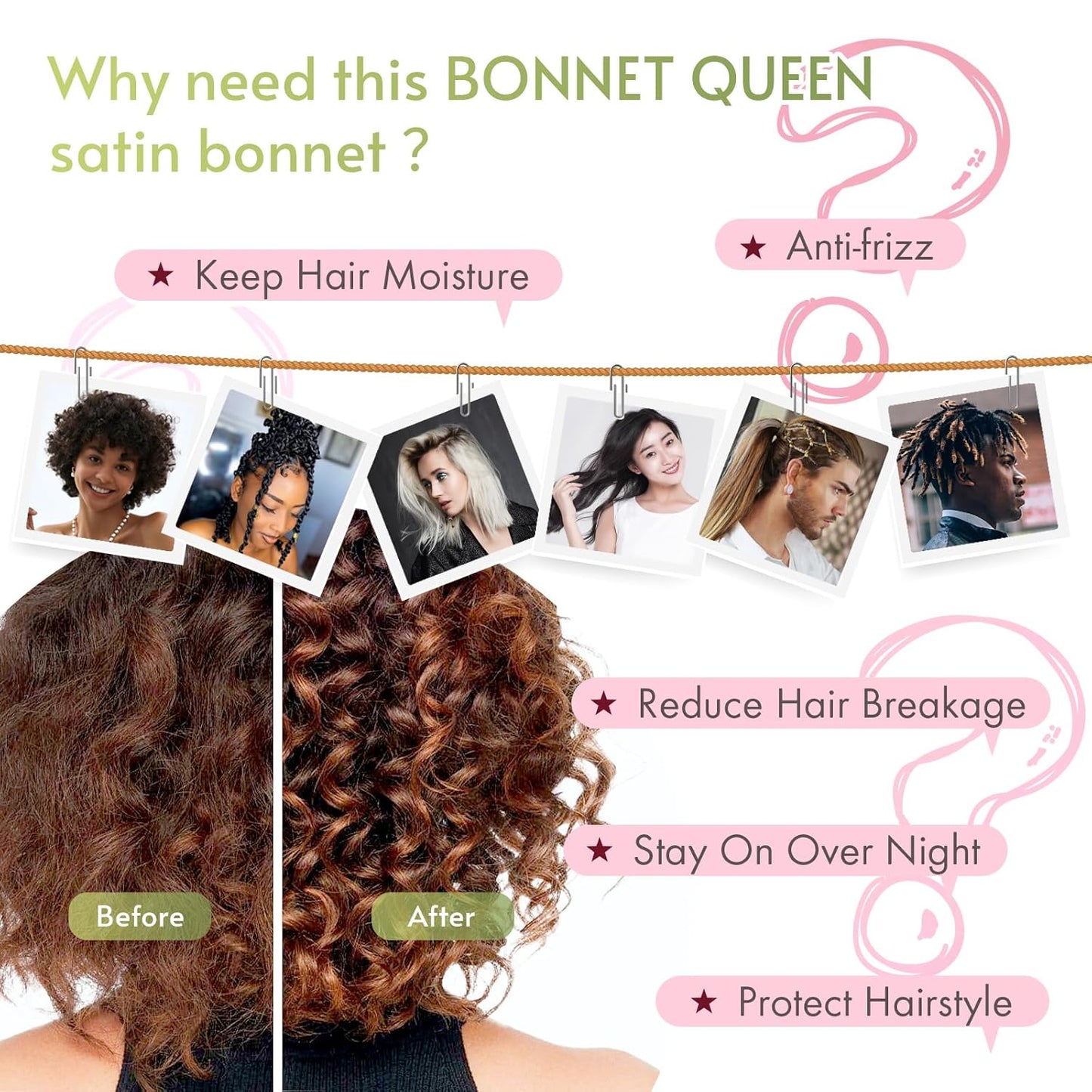 BONNET QUEEN Satin Bonnet Silk Bonnet for Sleeping Women Hair Bonnet Night Sleep Cap Scarf Wrap for Curly Hair with Tie Band Red Burgundy