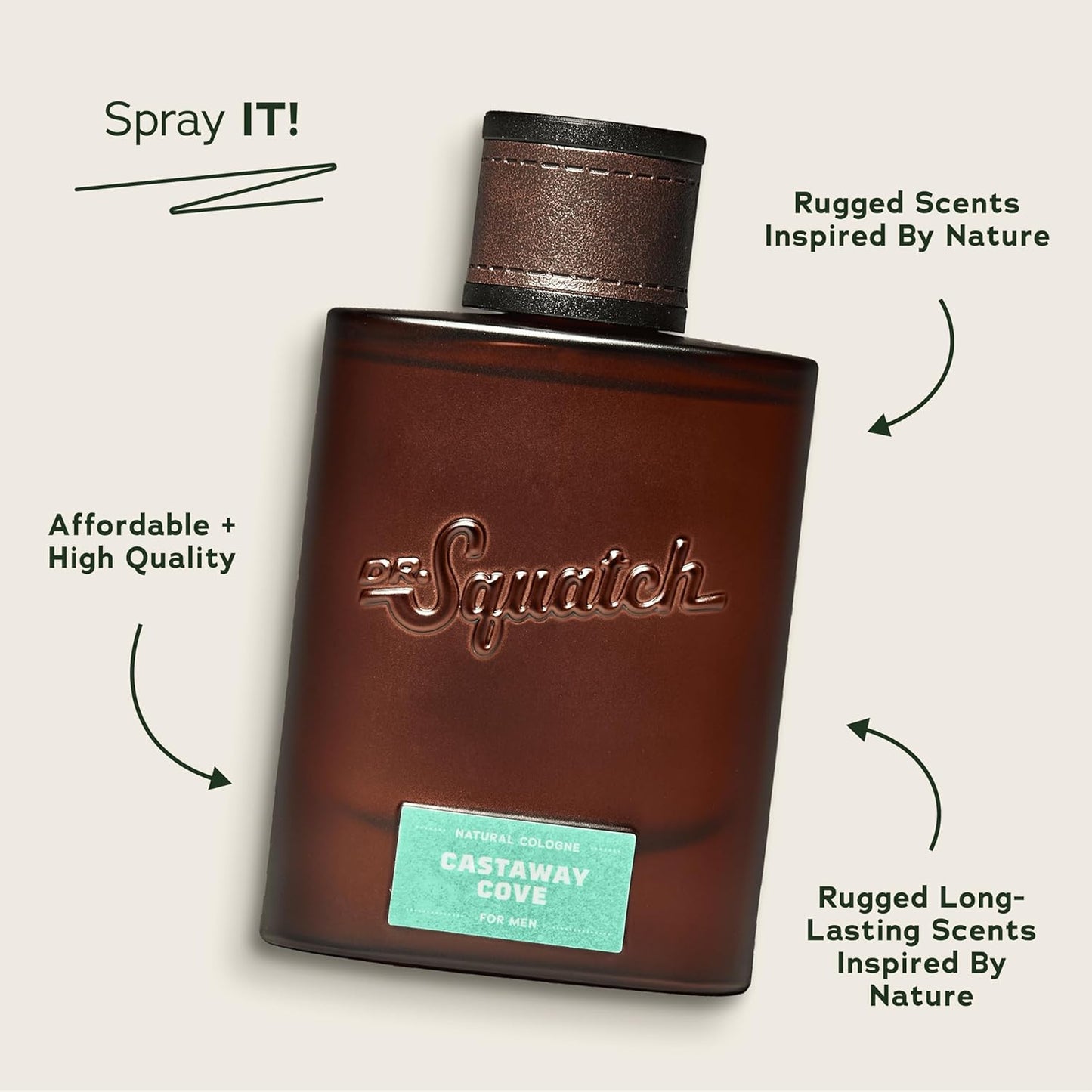 Dr. Squatch Natural Cologne for Men - Bergamot, Lavender, and Vanilla Fragrance Inspired by Coconut Castaway - Sustainably-Sourced Ingredients - Castaway Cove Cologne (1.7 fl oz)