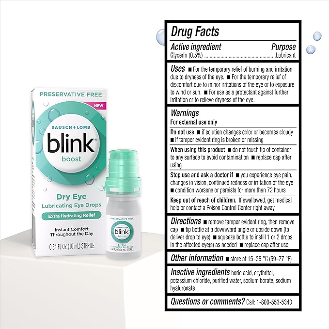 Blink Boost Preservative-Free Lubricating Eye Drops, Eye Care Drops for Dry Eyes, Instant Moisture for Dry Irritated Eyes & Comfort Throughout the Day, Contact Lens Friendly, 10 mL