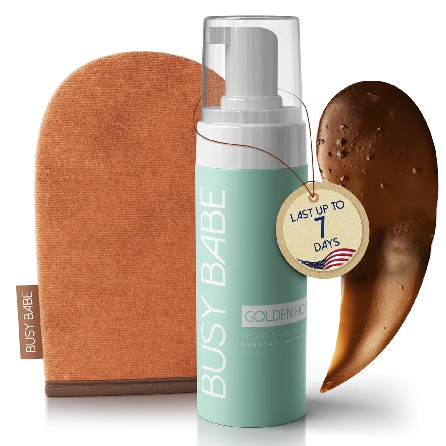 Golder Hour Tanning Mousse Self Tanner With Mitt - Achieve a Gorgeous, Flawless Tan, Sun-Kissed Glow for All Skin Types and Tones, Sunless Tanning Mousse for Undertone (DARK BRONZE 200ml)