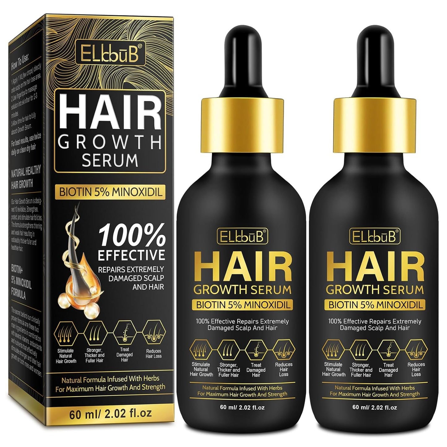 5% Minoxidil Hair Growth Oil with for Men and Women, Natural Scalp Treatment for Thinning Hair, Promotes Thicker, Fuller, and Healthier Hair, Clinically Proven Formula