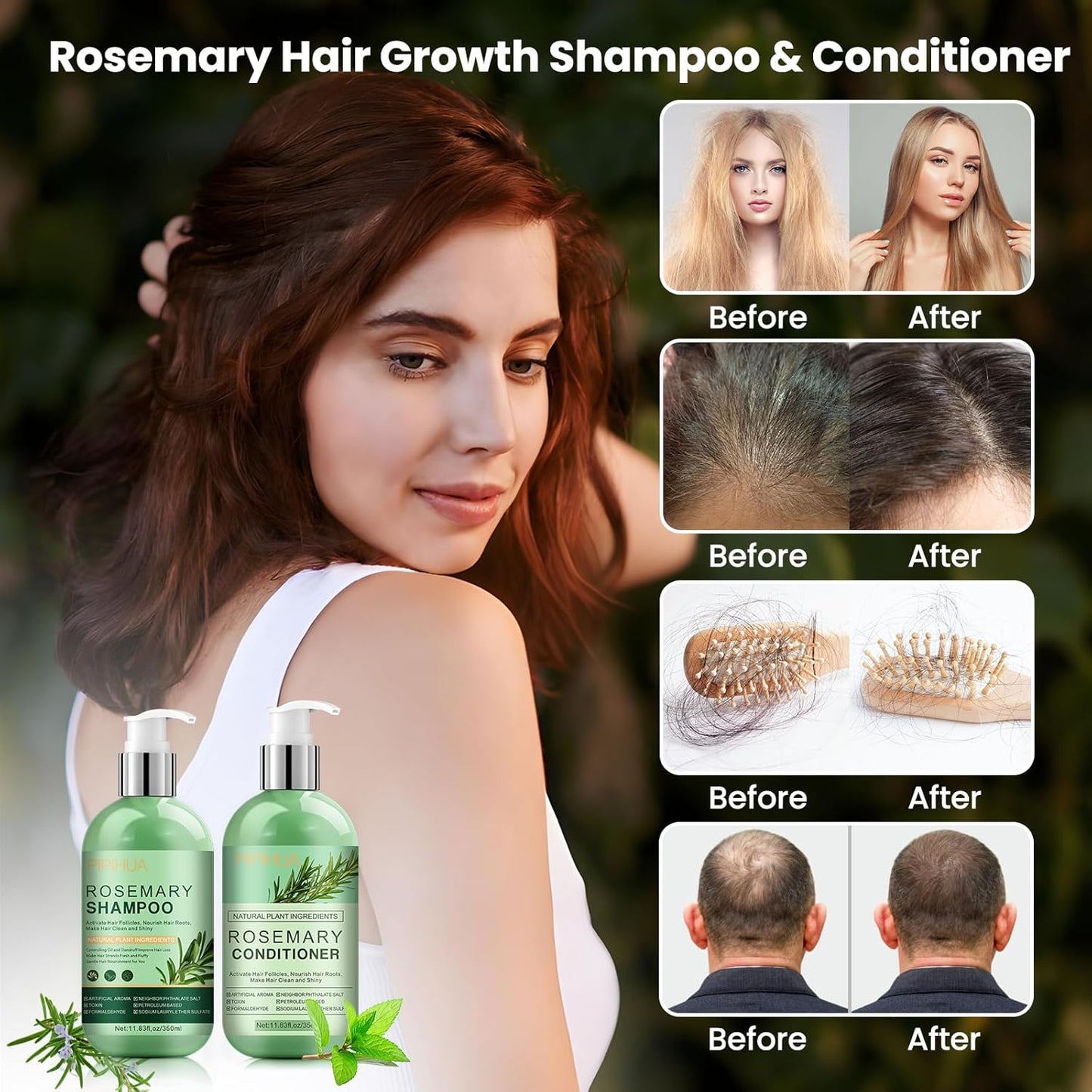 Rosemary Hair Growth Shampoo & Conditioner Set: Infused with Tea Tree Oil Mint Biotin - Cleanses and Helps Strengthen Weak and Brittle Hair - Promotes Hair Growth & Scalp Health for Men Women
