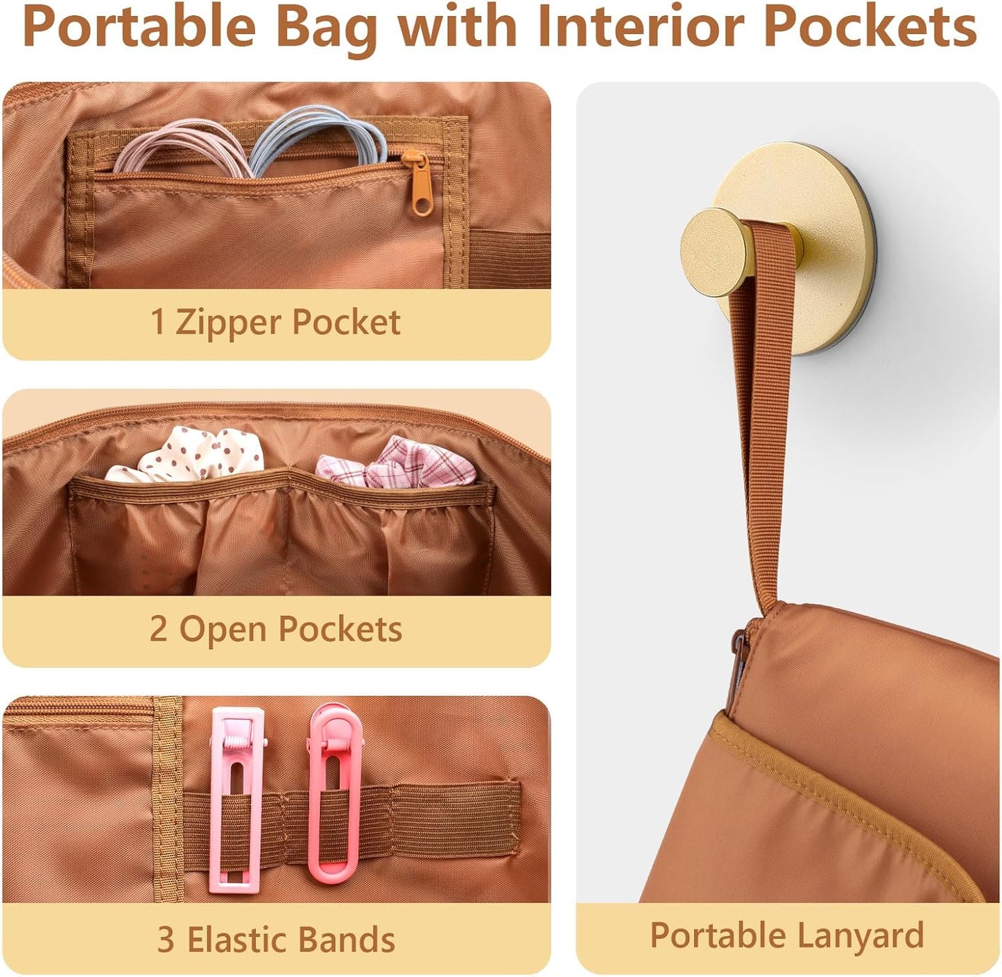 MOKURA Hot Hair Tools Travel Bag with Heat Resistant Mat Removable, Hair Accessories Organizer Case, Women Travel Essentials, Storage Pouch for Curling Iron Straightener Flat Iron Hair Dryer, Brown