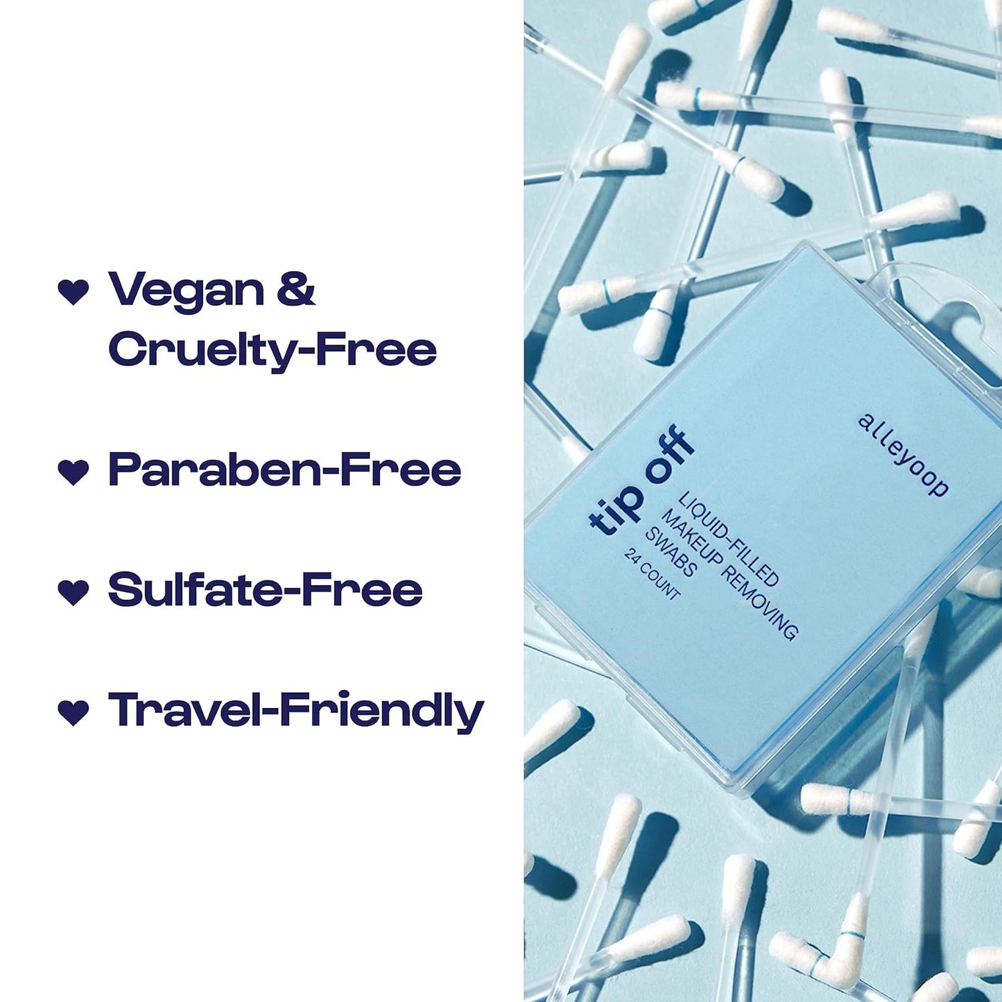 Alleyoop Cotton Swabs for Makeup, Tip Off Liquid-Filled Makeup Removing Swabs (24 Count, 3 Pack) - Easy-To-Use & Space Saving Makeup Remover - Disposable Cotton Tips for Eye, Lip, Eyebrow, & Eyeshadow