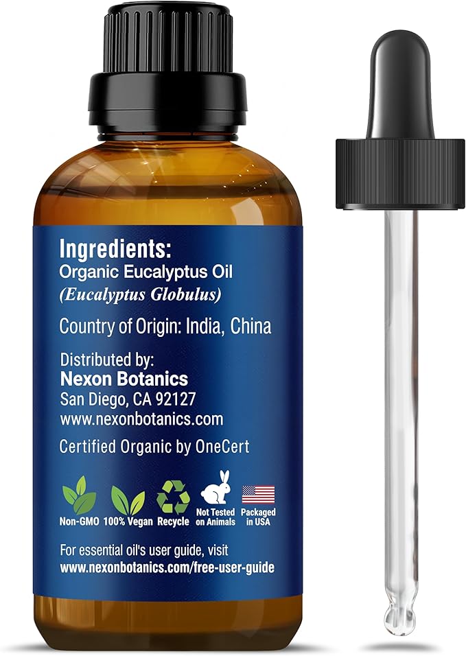 Organic Eucalyptus Essential Oil 30 ml - Pure Natural Oil for Diffuser, Sauna, and Aromatherapy - Aceite de Eucalipto - Nexon Botanics