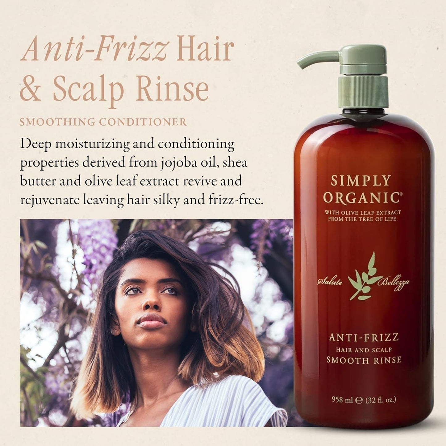 SIMPLY ORGANIC Frizz Control Deep Scalp & Hair Conditioner, Made in Italy, All Natural Cruelty Free Hair Care for Women & Men, Aloe, Jojoba Oil, Olive Leaf Extract, 32 fl oz/958 ml, ANTI-FRIZZ