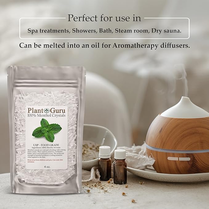 Menthol Crystals 4 oz. Mentha Arvensis 100% Pure Natural USP Food Grade - Great for Cosmetics, Salves, Balms, Creams and Soap Making.