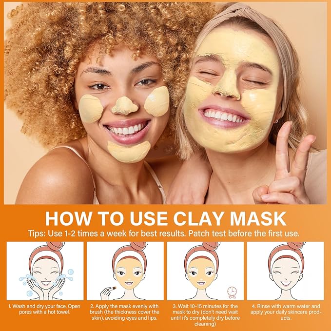 Turmeric Vitamin C Clay Mask for Dark Spots, Dull Skin, Blackheads, Skincare Facial Mask for Cleansing Pores, Moisturizing and Improve Uneven Skin Tone, Face Skincare Gift, 5.29 oz