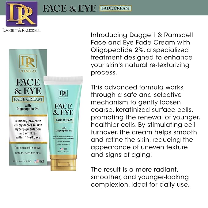 Daggett & Ramsdell Face and Eye Fade Cream with Oligopeptide 2% 4 oz. - Hyperpigmentation and Wrinkle Treatment, Safe for Sensitive Skin