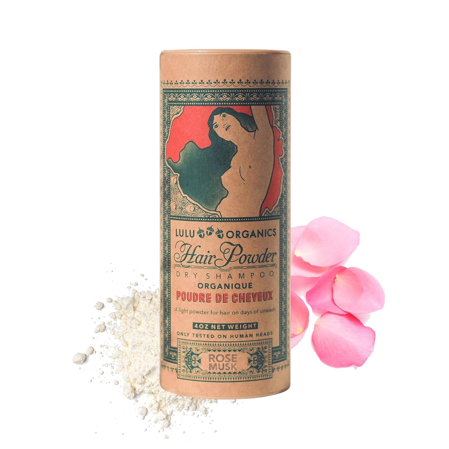 Non-aerosol Dry Shampoo Powder for Dark, Blonde and Oily Hair, All Natural Shampoo Body Powder for Women and Men, Paraben & Talc free No White Cast Synthetic Fragrance, Rose Musk - 4oz