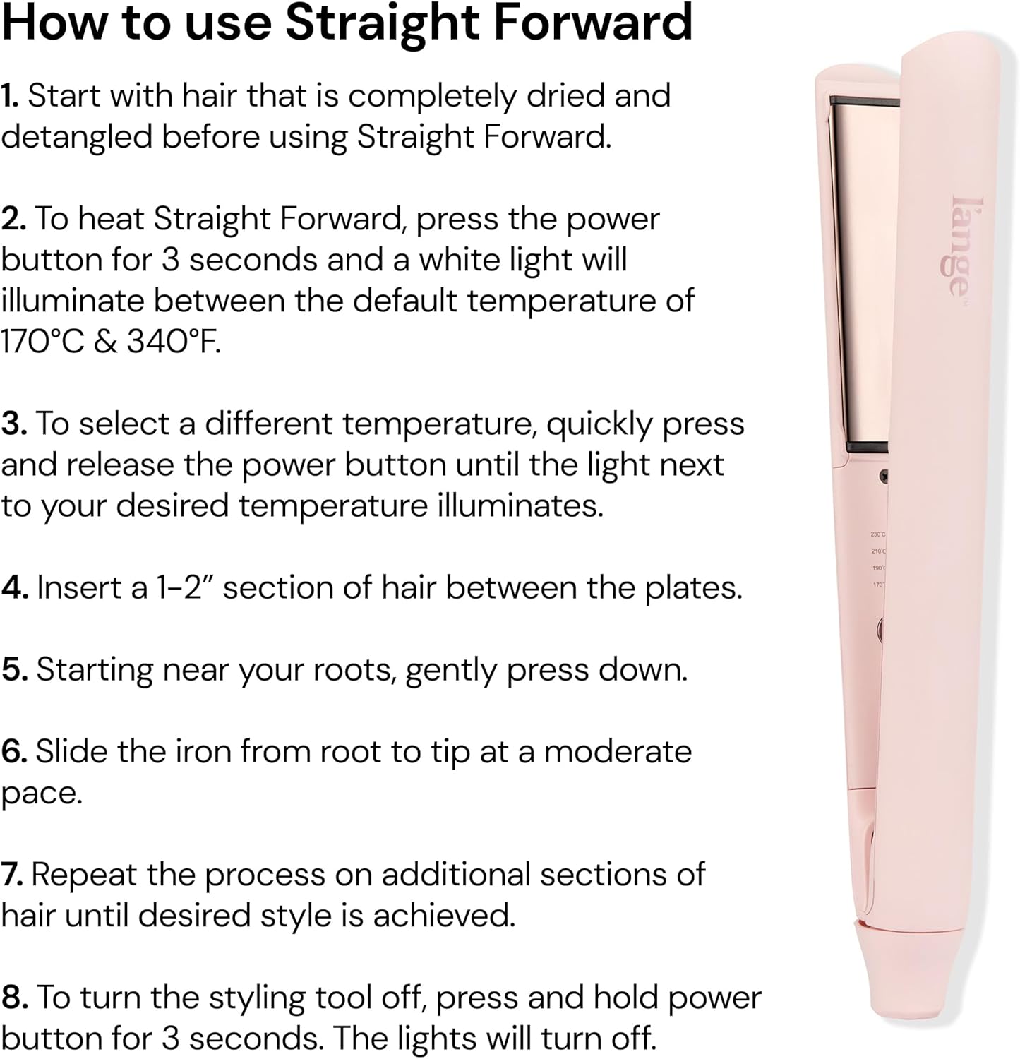 L'ANGE HAIR Straight Forward Titanium Flat Iron – 1” Floating Plates | Dual Voltage | 360° Swivel Cord | Auto Shut-Off | Safety Cool Tips | Ideal for Straightening, Curling, and Waving (Blush)