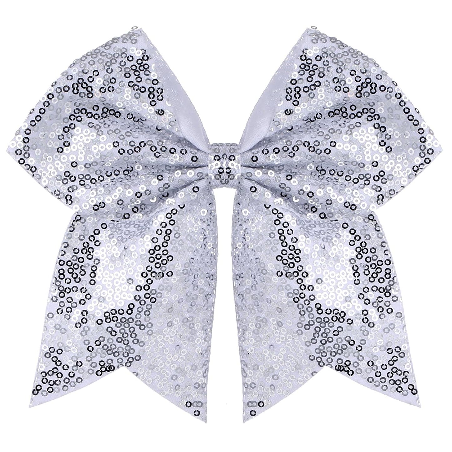 Large Glitter Cheer Bows Clips, Jumbo Big 7 Inch Cheerleading Sequin Hair Bow Hair Accessories for Teens Girls Football Sports Cheerleader Outfit Uniform (Sliver)