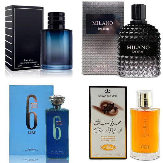4-Piece Cologne for Men Includes Choco Musk/SE/6PM Mist/Milano Scent of Woody, Spicy, Citrus & Aromatic eau de parfum Men Gift Set Each 100Ml for Daily Use