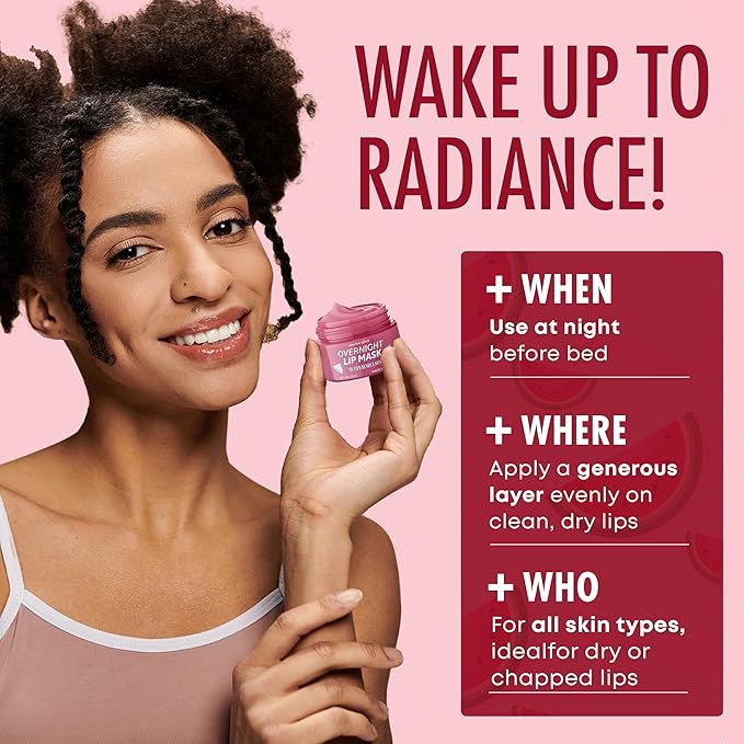 Watermelon Lip Mask - Dermatologist Tested, Anti-Aging, Korean Skin Care, Deep Hydration, Overnight Lip Repair - Vegan, Clean Beauty, 95% Natural, Cruelty-Free - 1 Pack