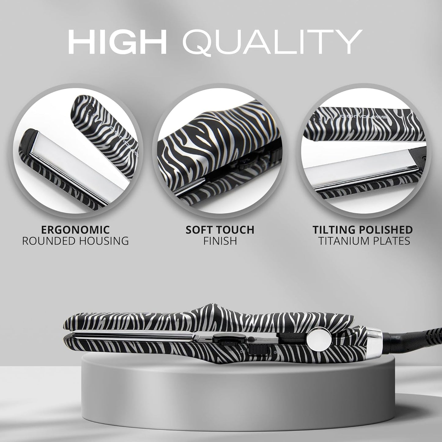 CORIOLISS C Trip Mini | Hair Straighteners for Women | Titanium| Flat Iron | Professional with Temperature Control (Zebra Silver)