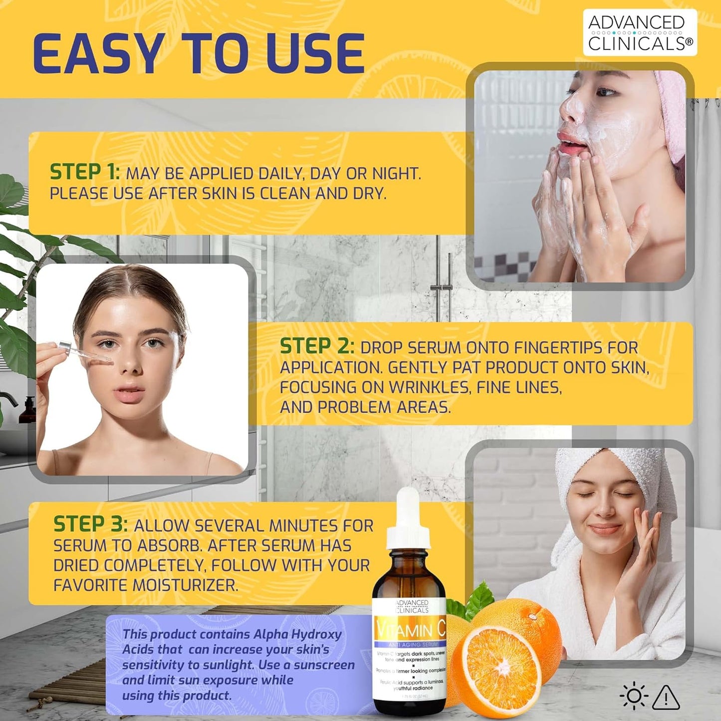 Advanced Clinicals Brightening Vitamin C Serum For Face With Glycolic Acid + Lactic Acid | Vitamin C Eye Serum Face Moisturizer For Improving Look Of Dark Spots & Uneven Complexion, 1.75 Fl Oz