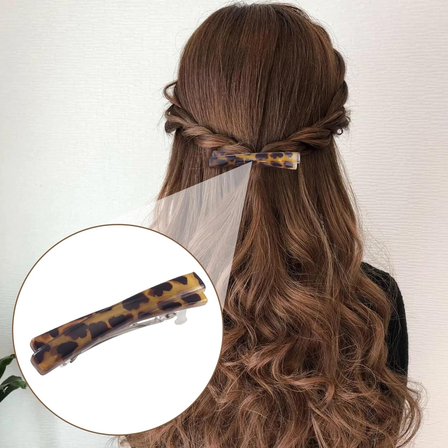 4pcs French Hair Barrette, 2.56 Inch Oval Flat Tortoise Shell Hair Clips, Non-Slip Vintage Long Short Straight Curly Hairpin Accessories for Women- Black & White & Amber & Leopard Color