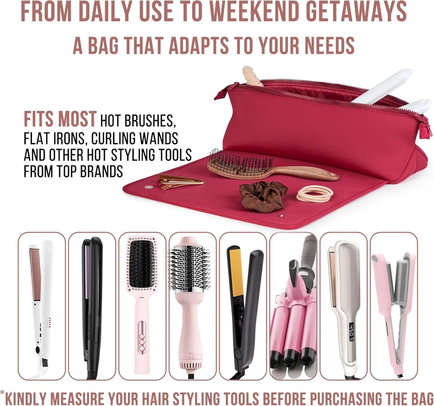 BAREFOOT CARIBOU Hair Tools Travel Bag and Heat Resistant Mat for Flat Irons, Straighteners, Curling Iron, and Haircare Accessories, 2-in-1 design, with Interior Pockets, Portable Organizer