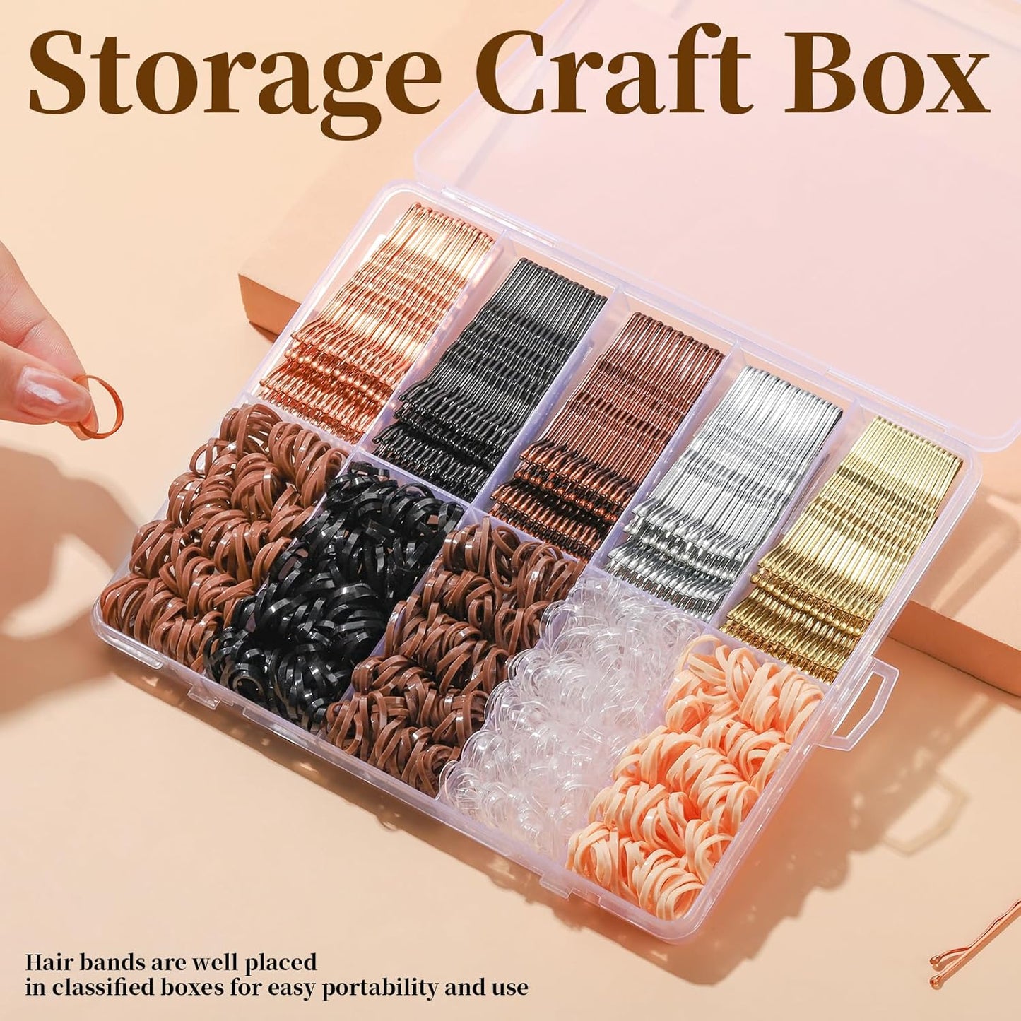 YGDZ 750PCS Bobby Pins for Women, 250PCS 2Inch Hair Pins for Brown Hair, Black, Blonde Hair, 500PCS Elastic Hair Ties Neutral Colors, Bobby Pins Set with Box, Hair Accessories for Women, Girls