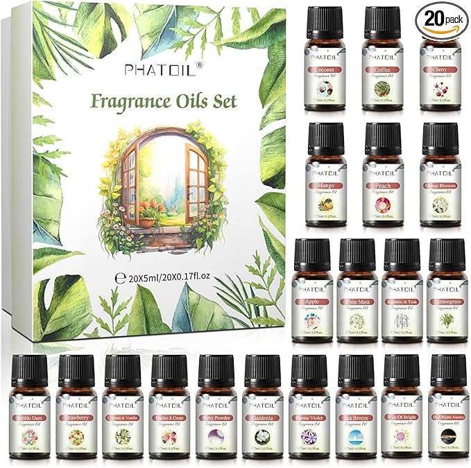 Coconut 20 Pcs Fragrance Oil Set, Premium Fragrance Oil, for Humidifier, DIY Candle & Soap Making Scent, Aromatherapy Diffuser Oils Set (5ML)
