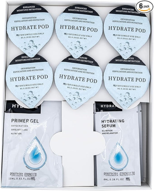 Hydrate - Oxygen Facial CO2 Therapy, Home Facial, 6 Pods + 6 Primer Gel + 6 Serum After Treatment (New Formula Less Foam)