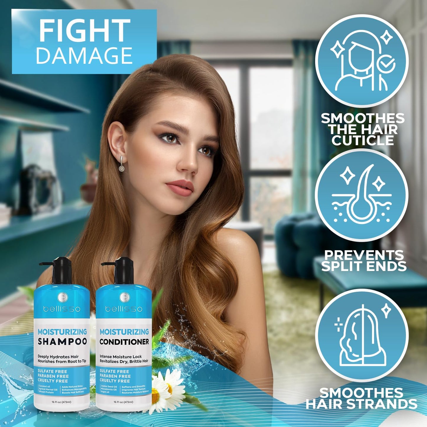 Moisturizing Shampoo and Conditioner Set - Sulfate Free Care for Women and Men - Hydrating, Deep Moisture Duo with Shea Butter - Salon Grade, Color Safe - Ideal for Curly Hair and Dry Split Ends