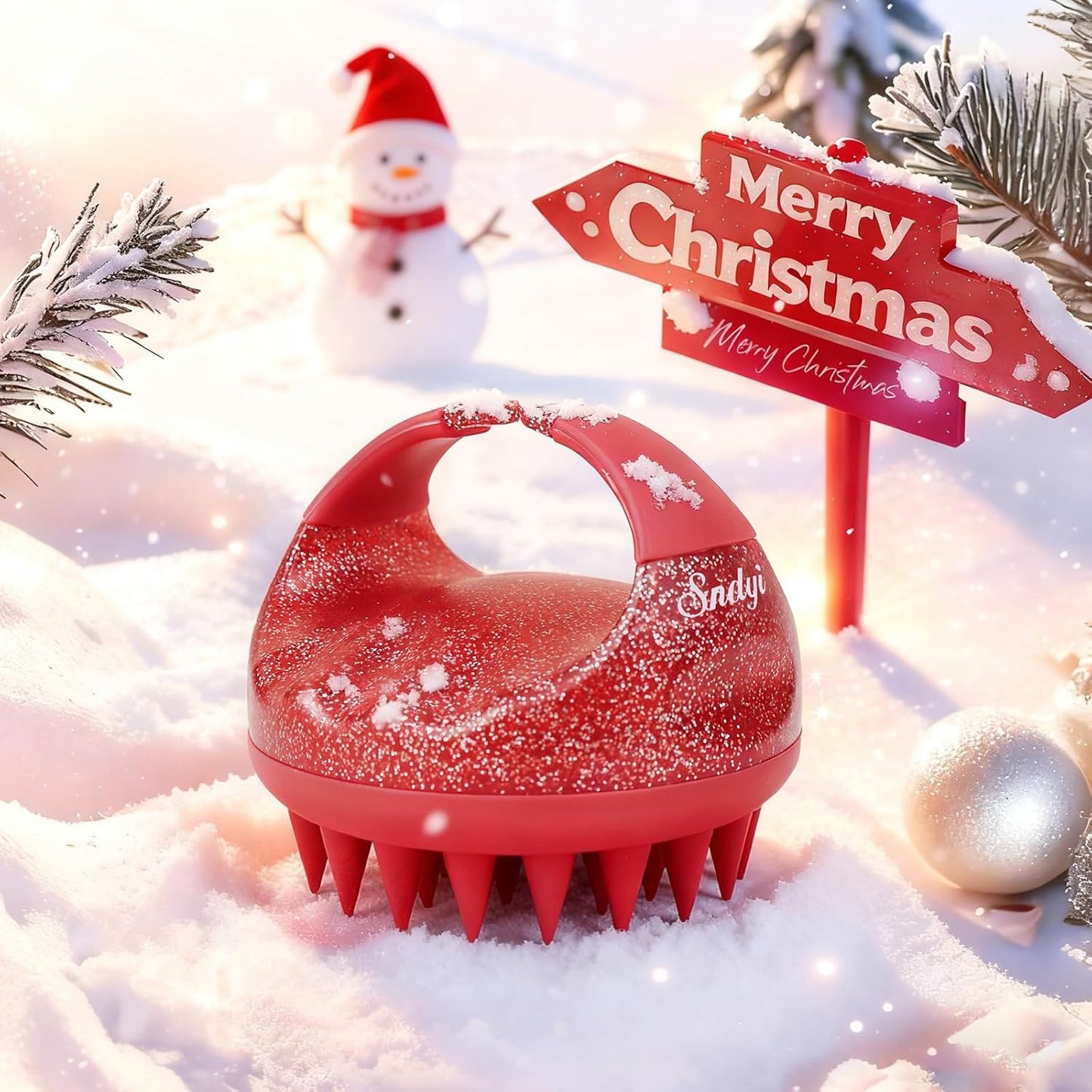 Sndyi Scalp Massager Shampoo Brush, Scalp Scrubber with Soft Silicone Bristles, Scalp Exfoliator for Dandruff Removal, Scalp Massager for Hair Growth, Wet Dry Hair Brush, Red-Limited Edition