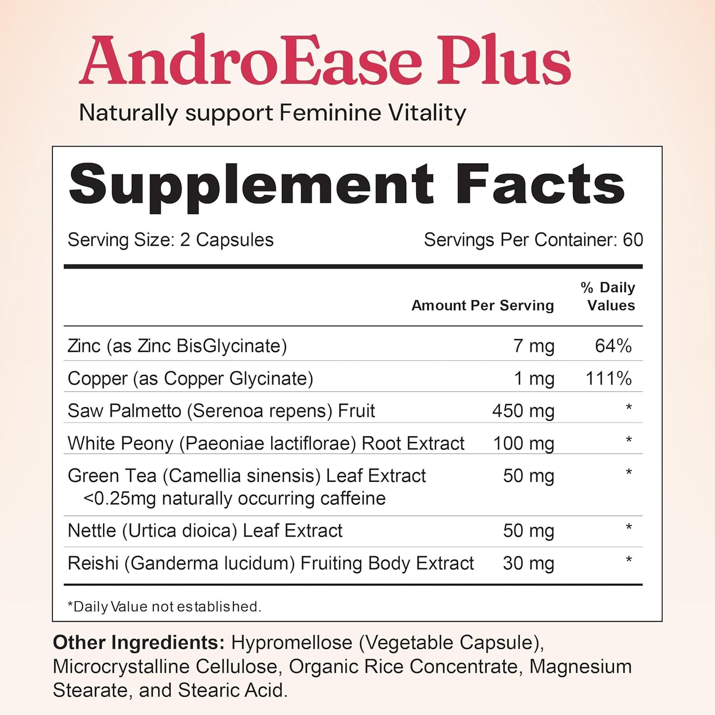 Nourished AndroEase Plus - Natural Balance Supplement for Women - Vegan Formula with Zinc & Saw Palmetto - 240 Capsules for Daily Wellness & Vitality - Made in USA