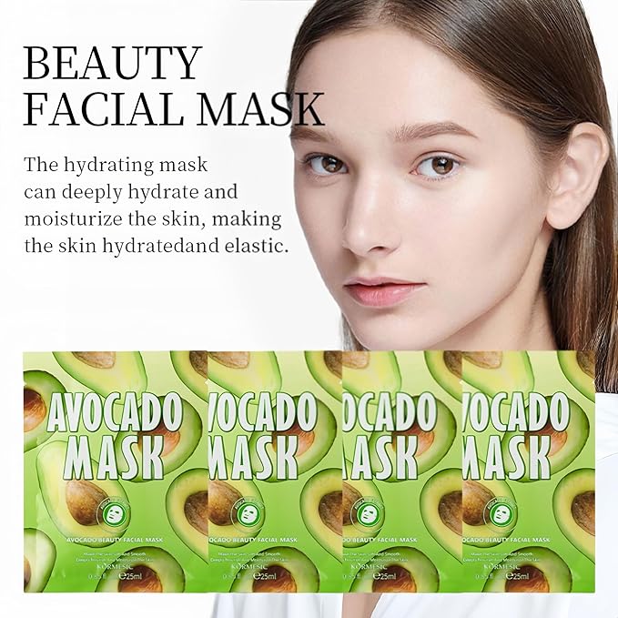 Facial mask Moisturizing face Mask - 10 Sheets, Deep Hydration, Improves Dry Skin, Sheet Mask, skincare for All Skin Types (10pcs, Avocado)