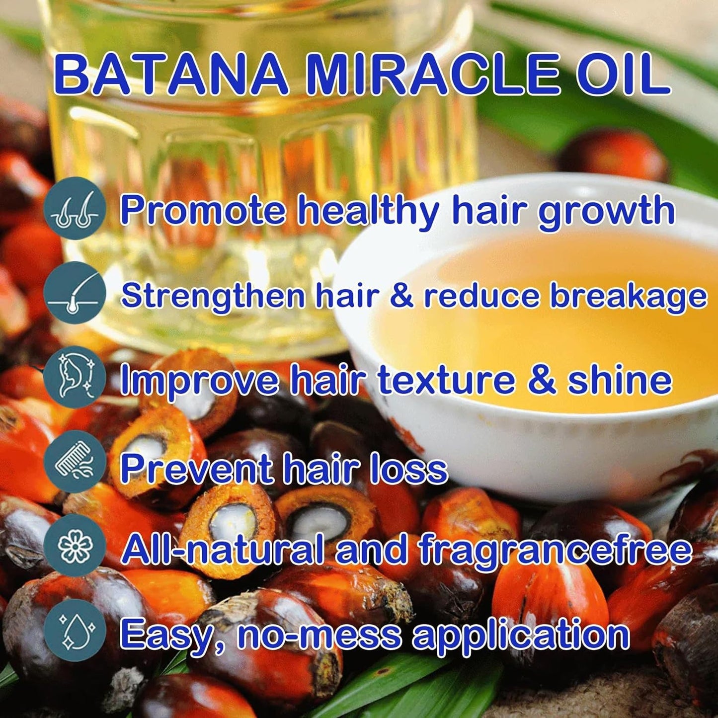 100% & Unrefined Pure Batana Miracle Oil for Smoother Hair Growth - from Honduras, Repairs Damaged Hair & Hair Loss, 2 oz
