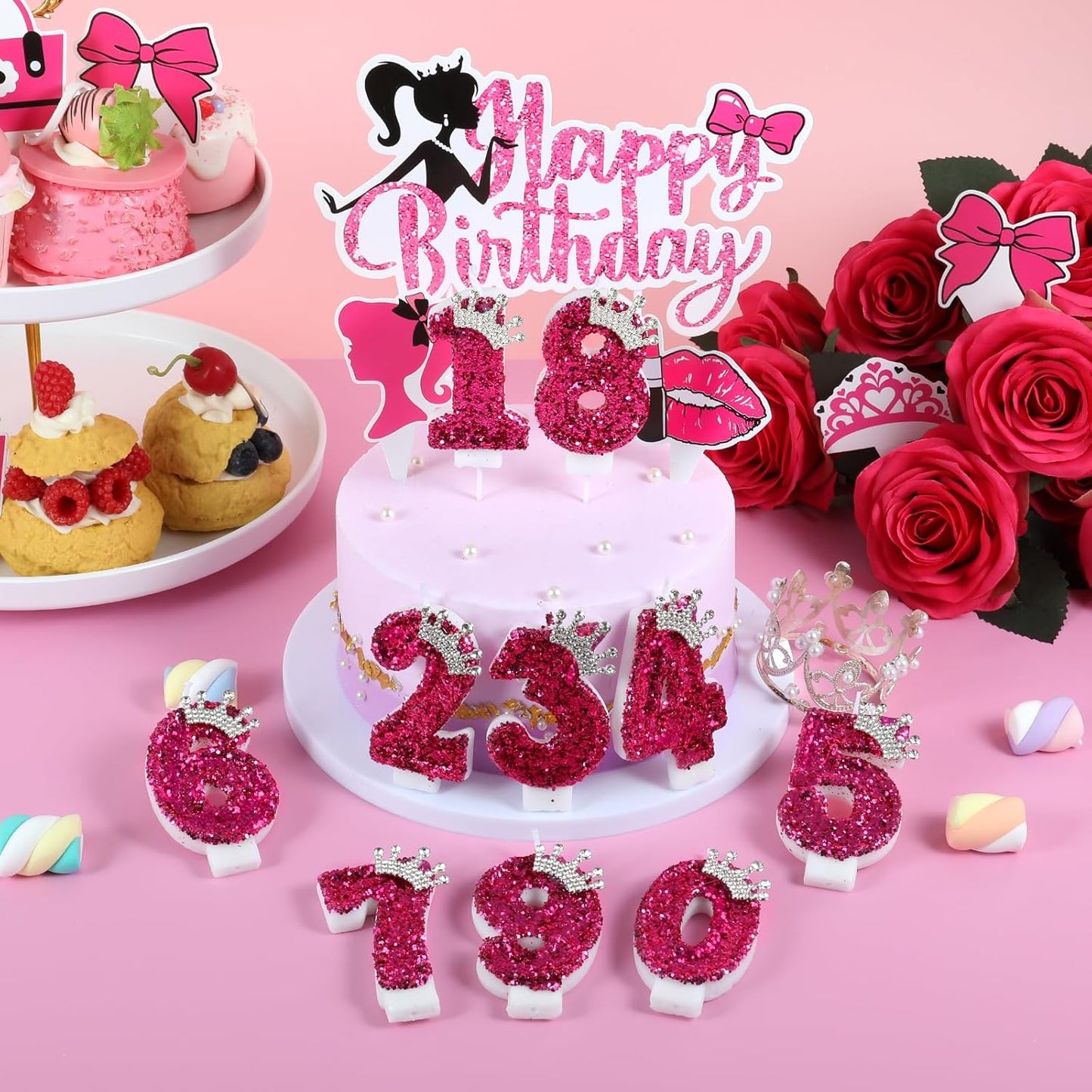 Hot Pink Birthday Candles Crown Number 6 Candle 6th Birthday Party Decorations Cake Topper Cupcake Decor for Anniversary Celebrations Supplies