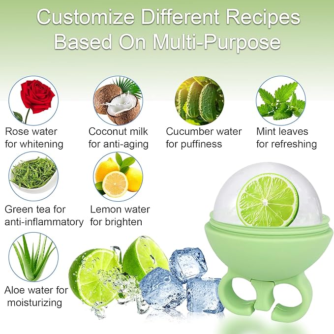 2 Pack Ice Roller for Face, Ice Face Roller for Eye Neck Body, Ice Cube Roller Massager Gua Sha Tool, Eliminates Puffiness, Facial Ice Mold, De-Puff Eye Bags, Women Skin Beauty Care (Green and Green)