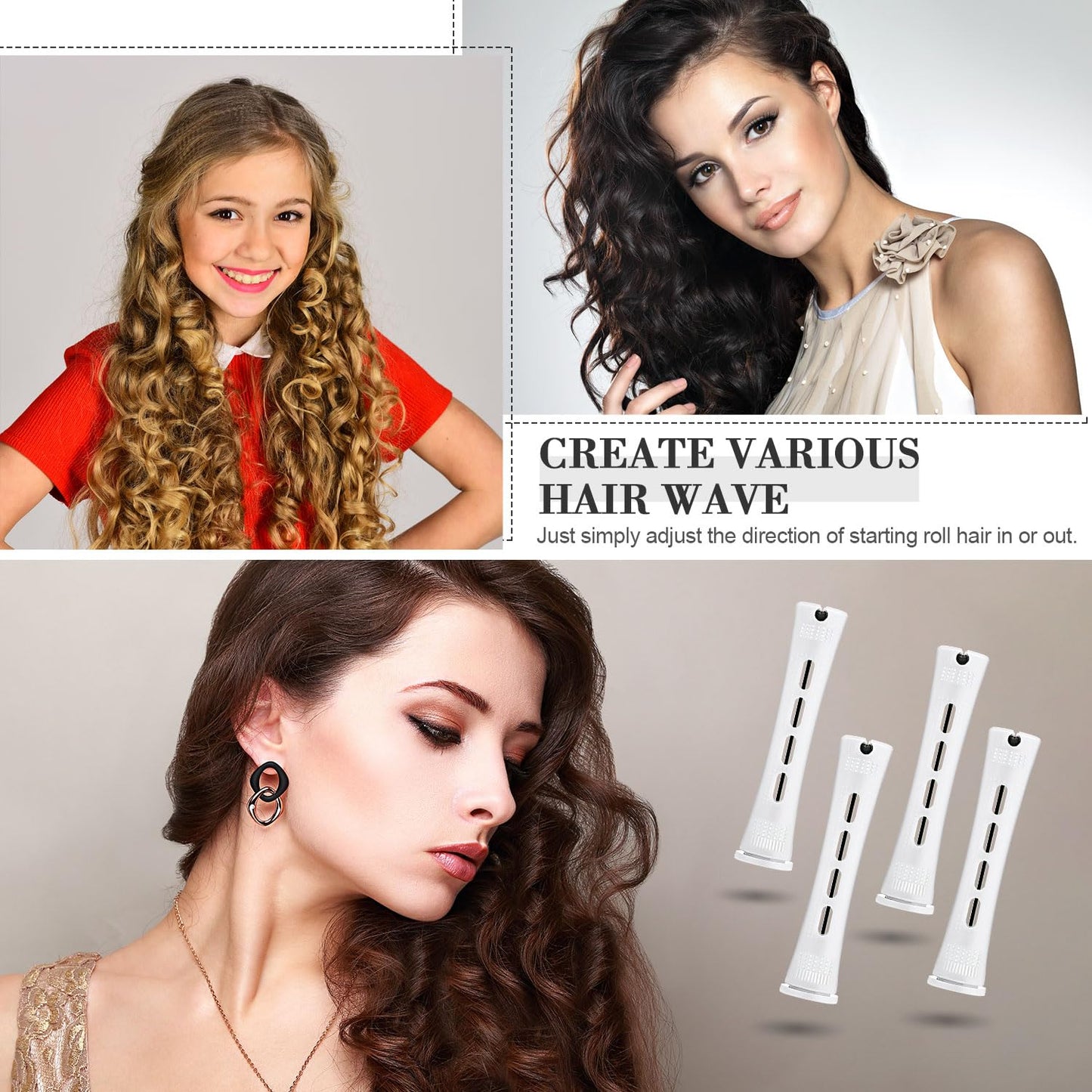 24 Pieces Hair Perm Rods Plastic Cold Wave Perming Curlers Hair Rollers with Steel Pintail Comb Rat Tail Comb Tools for Hairdressing Styling(White,0.63 Inches)