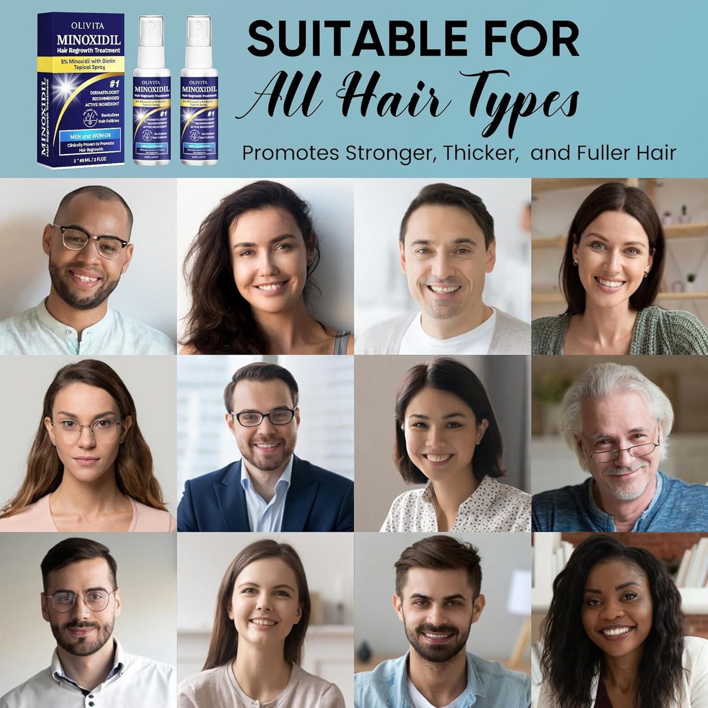 5% Minoxidil for Men and Women Hair Growth: Minoxidil Spray Hair Regrowth Treatment Serum with Biotin & Rosemary -Stop Hair Thinning and Hair Loss For Stronger Thicker Longer Hair