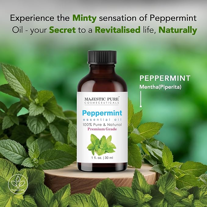 MAJESTIC PURE Peppermint Essential Oil | 100% Pure and Natural Peppermint Oil | Premium Grade Essential Oils for Hair Care, Home Diffusers, Skin, Aromatherapy, Massage and Humidifiers | 1 Fl Oz