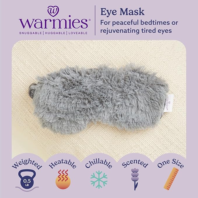 warmies Microwavable Eye Mask for Warmth & Comfort - Heating & Cooling Compress for Calming Relaxation - Weighted & Heated Eye Mask with Scented Lavender for Sleeping - Gray