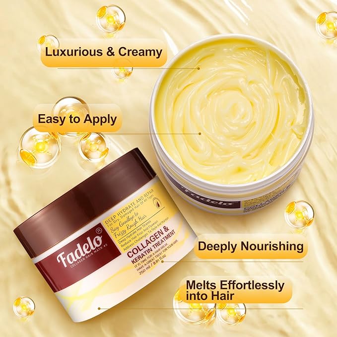 Collagen+Keratin Hair Mask - Deep Repair for Damaged Hair with Argan Oil and Vitamin E - Hydrating Treatment for Dryness and Damage-500 ml (Refreshing), Yellow (16.9 Fl Oz (Pack of 1), Floral)