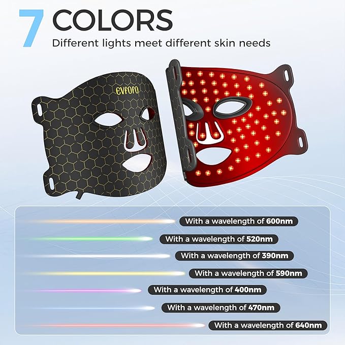 Led Face Mask Light Therapy, Red Light Therapy for Face, 7-1 Colors LED Facial Skin Care Mask, Black