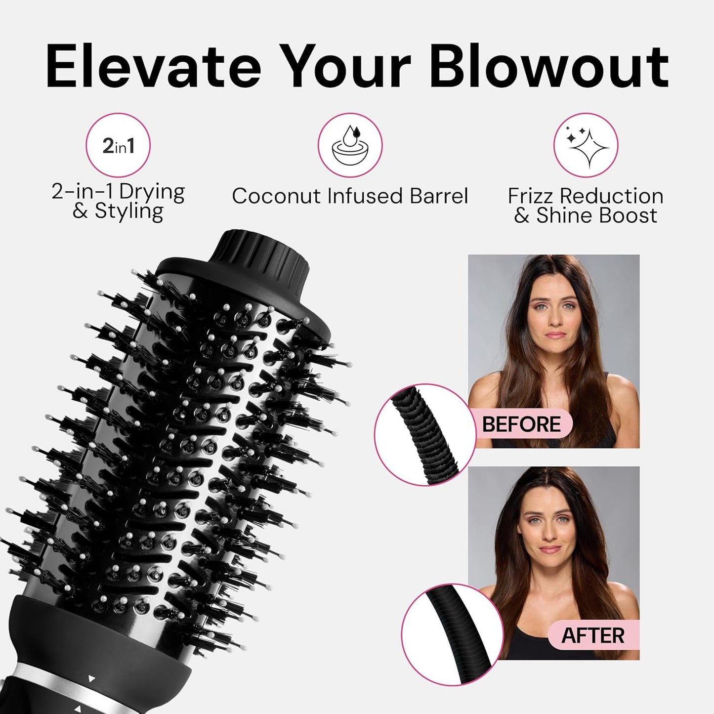 L'ANGE HAIR VolumeBoost 60mm 2-in-1 Ceramic Volumizing Brush Dryer | Fast Drying & Styling for Frizz-Free, Voluminous Blowouts | Ceramic-Coated Barrel (Black)