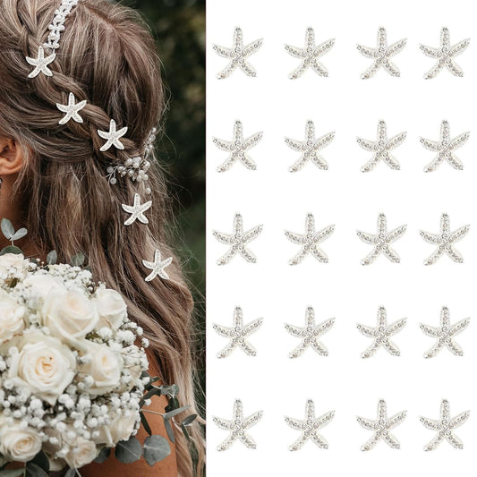 YISSION Starfish Hair Clip, 20Pcs White Rhinestone Hair Pins for Girls Women, Small Decorative Hair Clips, Wedding Hair Barrettes, Bridal Hair Accessories, Beach Wedding Party