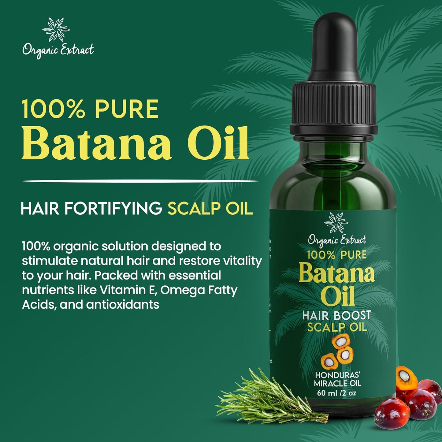 Batana Oil for Hair & Scalp – 2 fl oz / 60ml – Deep Hydration & Frizz Control – Pure & Natural Moisturizing – Lightweight, Nourishing Oil for All Hair Types – For Men & Women