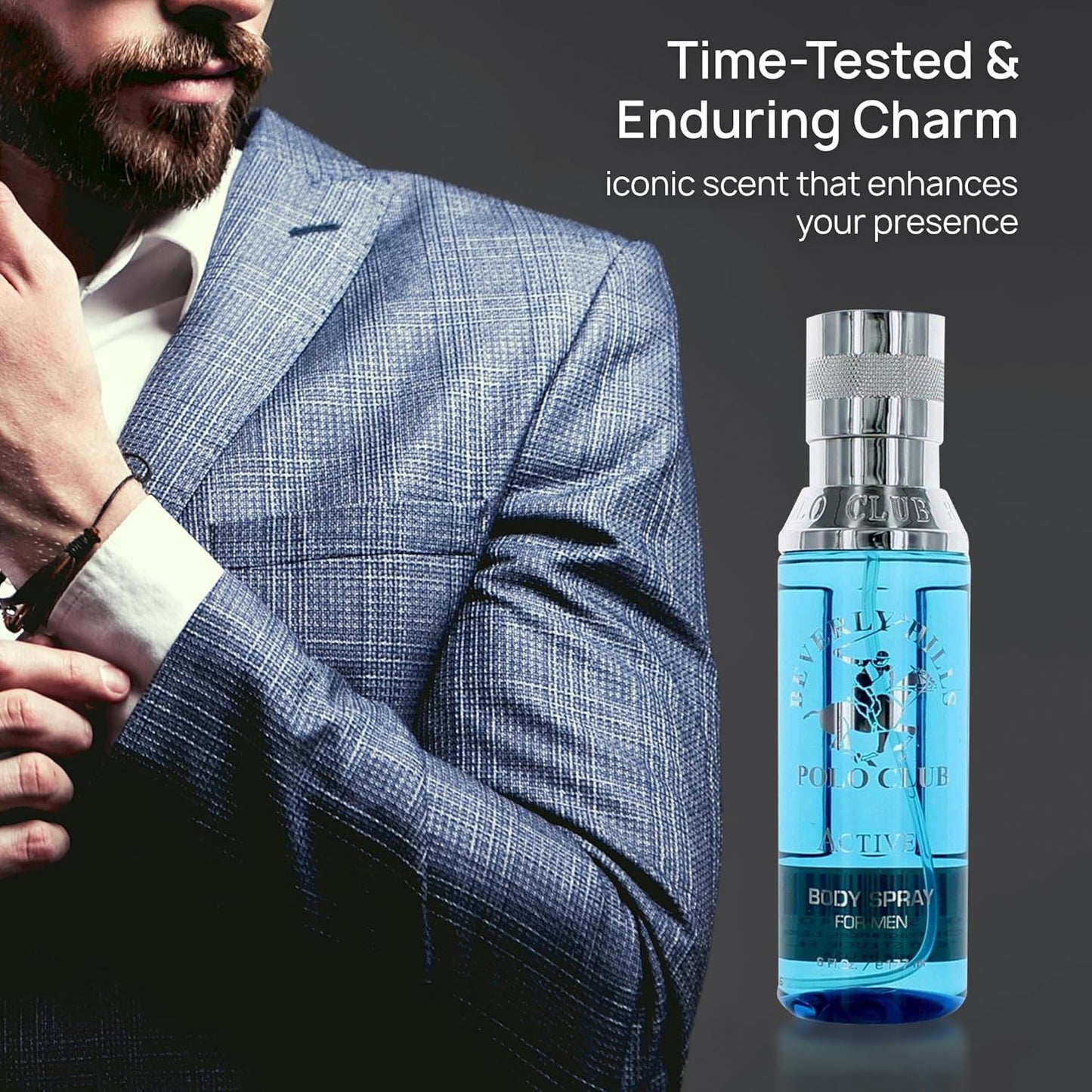 Beverly Hills Polo Club Body Spray for Men - BHPC Active - Notes of Citrus with Fresh, Clean & Sporty Scent - Long Lasting Body Mist Cologne - Ideal Gift for Him, 6oz