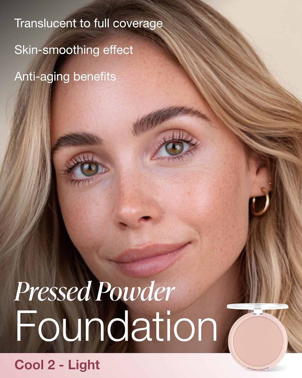 Mineral Fusion Pressed Powder Foundation - Matte Finish Face Powder for Fair-Medium Skin with Pink/Red Undertones - Age Defying Natural Makeup - Talc Free, Vegan, Hypoallergenic (Cool 2)