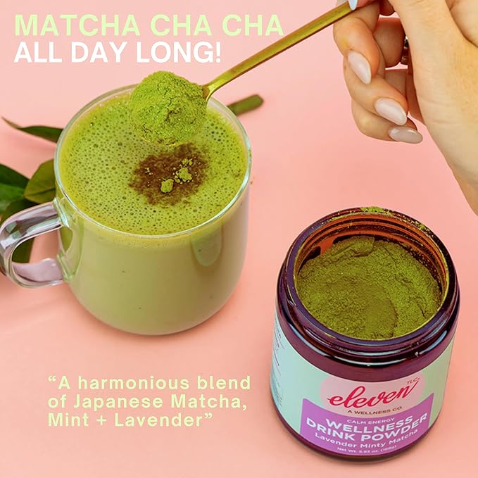 Eleven TLC, Lavender Minty Matcha Powder Ceremonial Grade Wellness Drink Mix, (Sourced from Japan) Vegan Flavored Matcha Latte, Amber Non-Reactive Glass Jar, 21 Servings