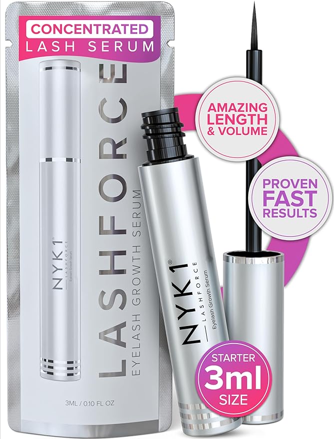 NYK1 CONCENTRATED Lash Serum For Eyelash Growth (3ml) LashForce Eyelash Serum To Grow Lashes Longer And Thicker - Lash Growth Serums For Easy Application And Long Lasting Results For Fuller Eyelashes