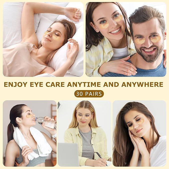 Gold Under Eye Patches-60 Pcs Eye Masks | Anti-Aging |Boost Lift & Firm the Look of the Eye Area |Eye Patches for Puffiness,Bags,Dark Circles (60 Count (Pack of 1), Under Eye Patches)