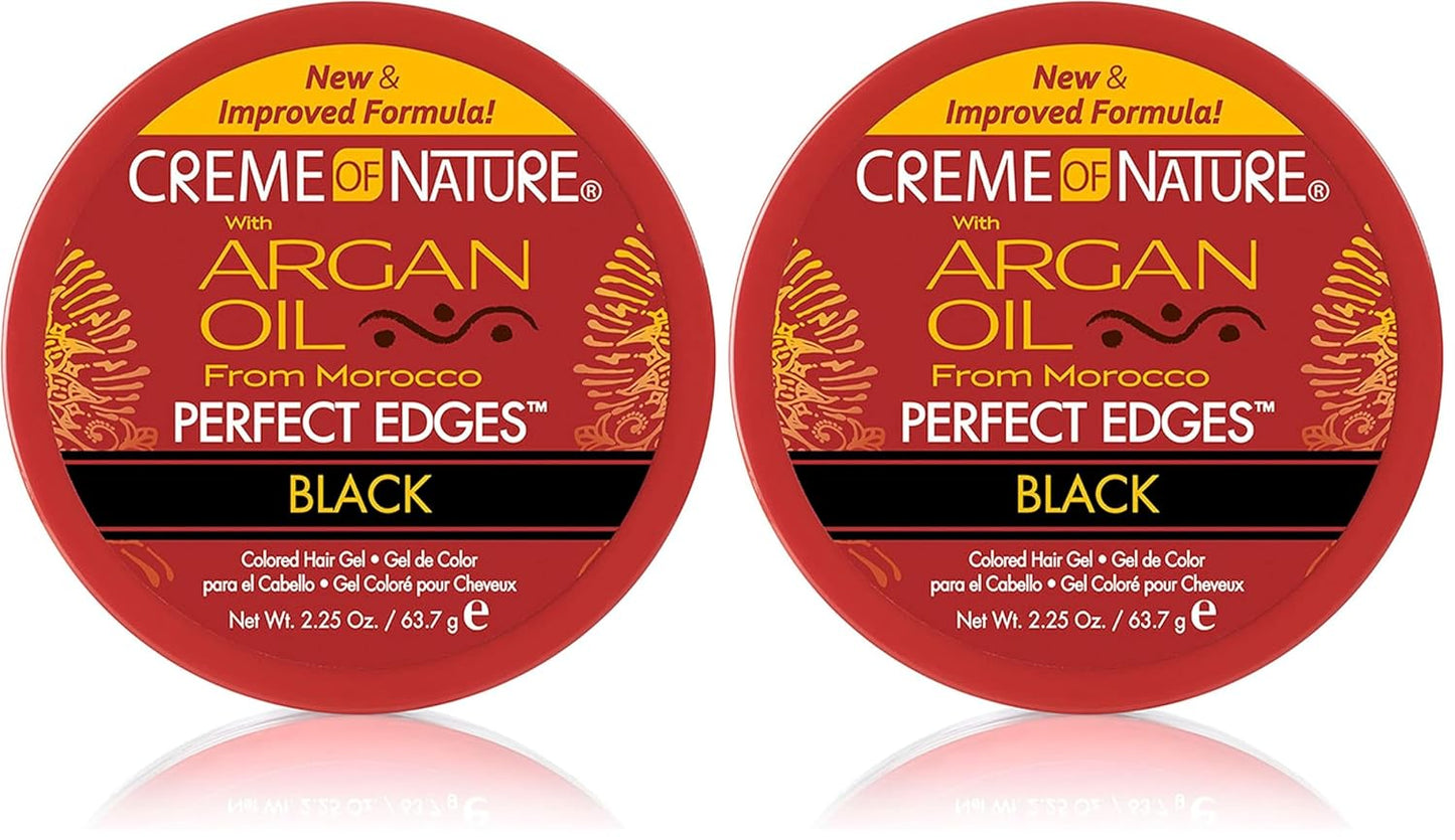 Creme of Nature with Argan Oil From Morocco Perfect Edges Hair Gel, 24 Hour Hold with Moisture and Exotic Shine, Black, 2.25 Oz (Pack of 2)